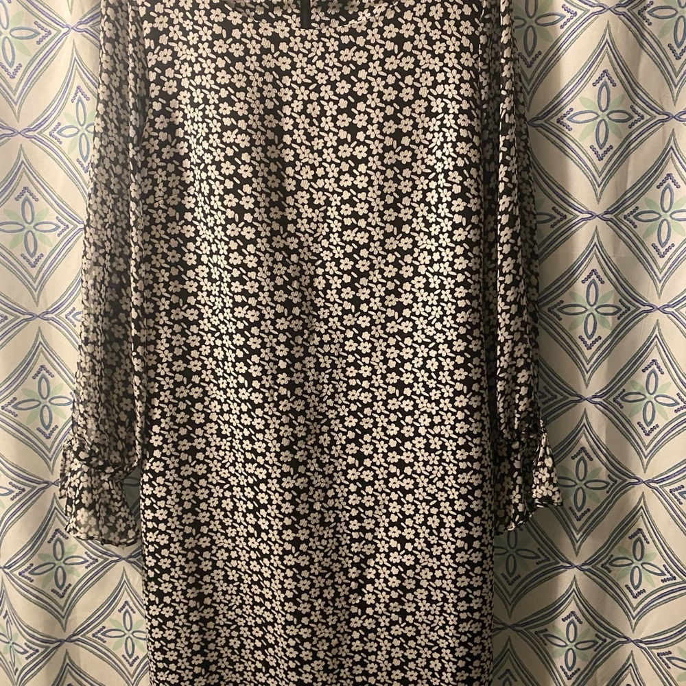 EUC VINTAGE KARL LAGERFELD Floral Sheath Dress, Shear Long Sleeves, Fully Lined - Picture 2 of 13